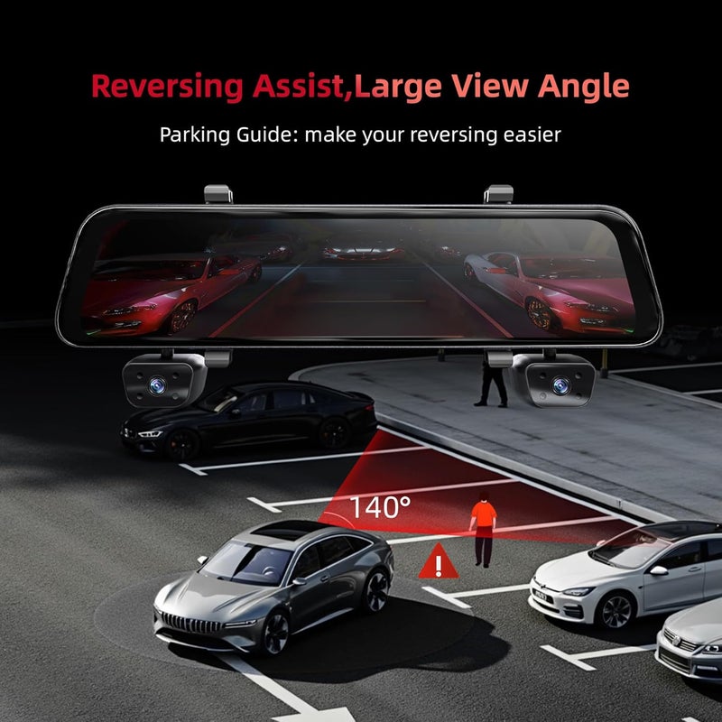 Gloryes 2026 12'' Mirror Dash Cam 4 Channel, Touch Screen Rear View Mirror Camera for Cars,1080Px4 Dashcam Front Rear Inside, IR Night Vision,WiFi,APP,GPS, 24/7 Recording Parking Monitor,Free 128GB SD - Image 2